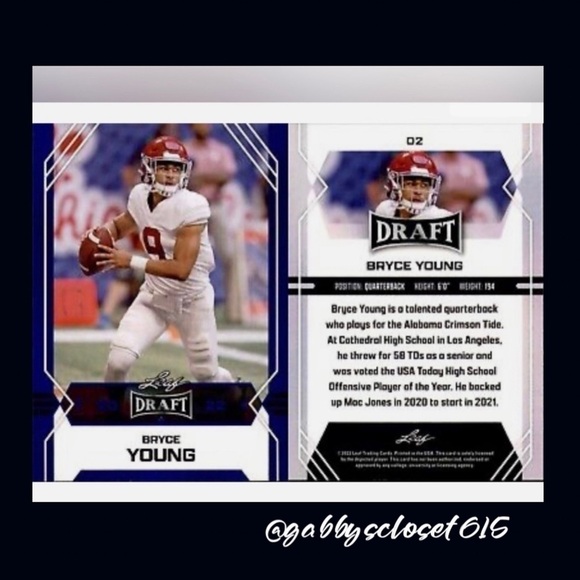 💋 Bryce Young, Leaf Football, Draft Picks, NFL Trading Card #02 - Picture 4 of 5